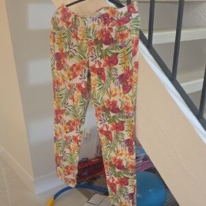 Tommy Bahama Cream Floral Skinny Jeans with Orange, Purple & Green Print